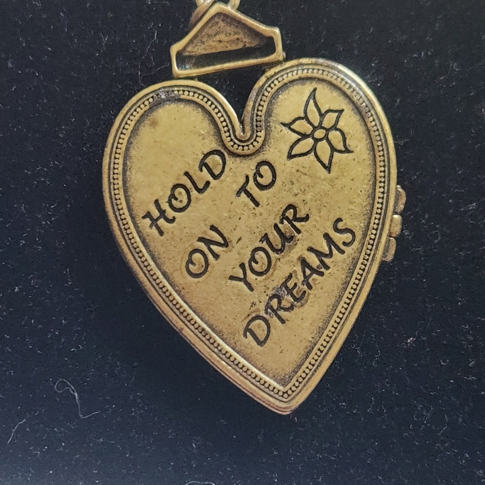 Gold Heart Locket Necklace Pendant - 'Fortune Favors the Brave' - Picture 2 of 9